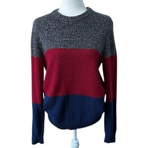 Old Navy Crewneck Colorblock Sweater Grey Red Blue Size Small